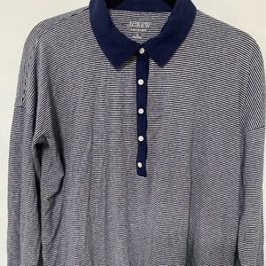 J Crew Relaxed long-sleeve stretch linen-blend polo shirt in stripe